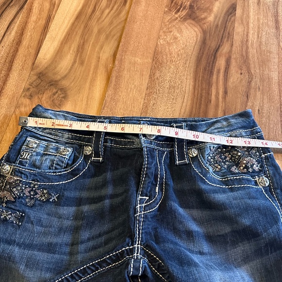 Miss Me Jeans Bootcut Size 26 Dark Wash Sequin Embellished Distressed Pockets - Picture 9 of 12